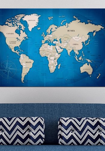 ARTGEIST Dark Blue Trail - Klassisk verdenskort trykt p� l�rred - Flere st�rrelser