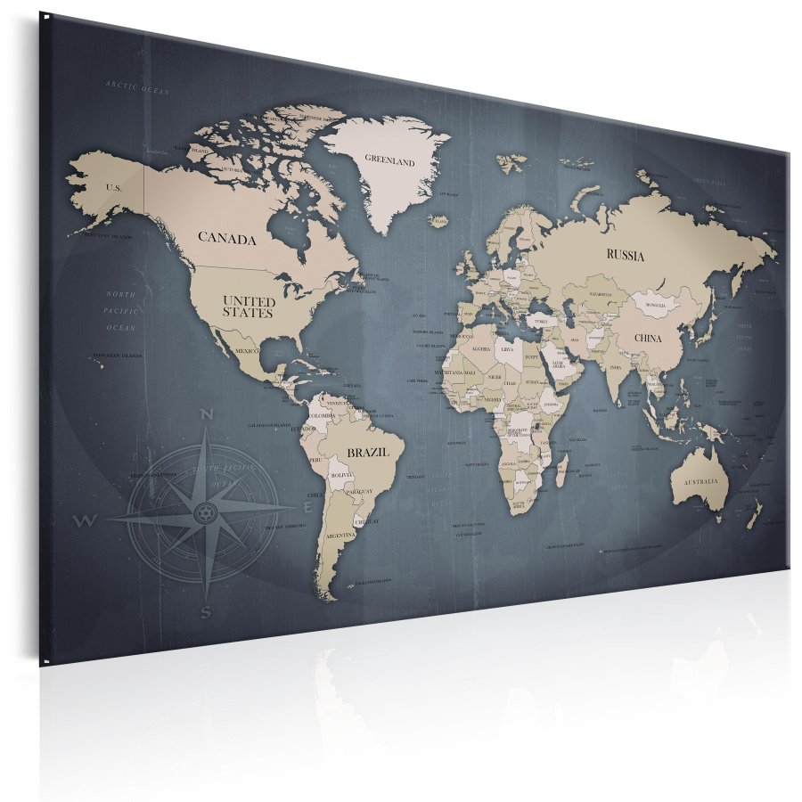 ARTGEIST World Map: Shades of Grey - Klassisk verdenskort trykt p� l�rred - Flere st�rrelser