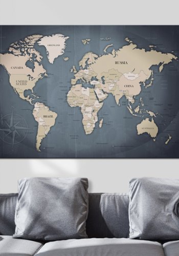 ARTGEIST World Map: Shades of Grey - Klassisk verdenskort trykt p� l�rred - Flere st�rrelser