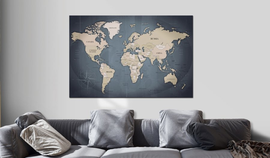 ARTGEIST World Map: Shades of Grey - Klassisk verdenskort trykt p� l�rred - Flere st�rrelser