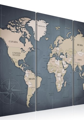 ARTGEIST Anthracitic World - Klassisk verdenskort trykt p� l�rred, 3-delt - Flere st�rrelser