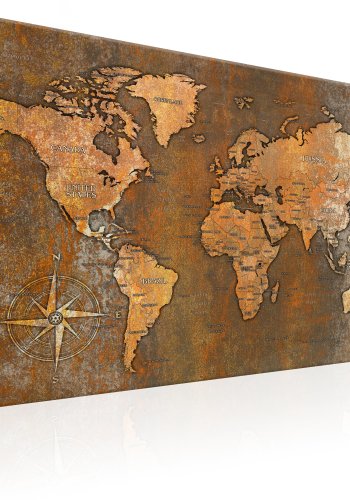 ARTGEIST Rusty World - Verdenskort i rustet st�l trykt p� l�rred - Flere st�rrelser