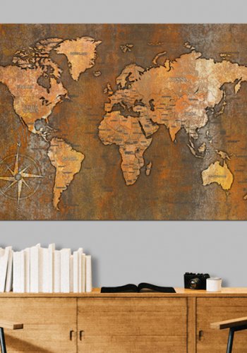 ARTGEIST Rusty World - Verdenskort i rustet st�l trykt p� l�rred - Flere st�rrelser