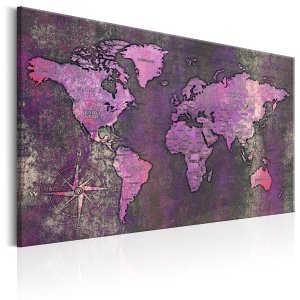 ARTGEIST Amethyst Map - Verdenskort i lilla oxideret look trykt p� l�rred - Flere st�rrelser