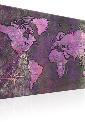 ARTGEIST Amethyst Map - Verdenskort i lilla oxideret look trykt p� l�rred - Flere st�rrelser