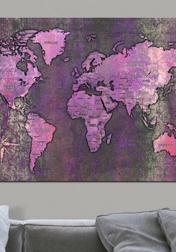 ARTGEIST Amethyst Map - Verdenskort i lilla oxideret look trykt p� l�rred - Flere st�rrelser