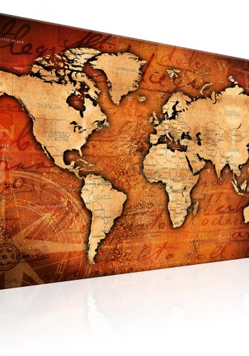ARTGEIST Amber World - Gammelt verdenskort i rav og guld nuancer trykt p� l�rred - Flere st�rrelser