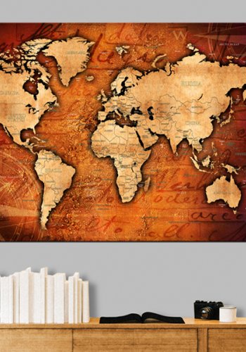 ARTGEIST Amber World - Gammelt verdenskort i rav og guld nuancer trykt p� l�rred - Flere st�rrelser