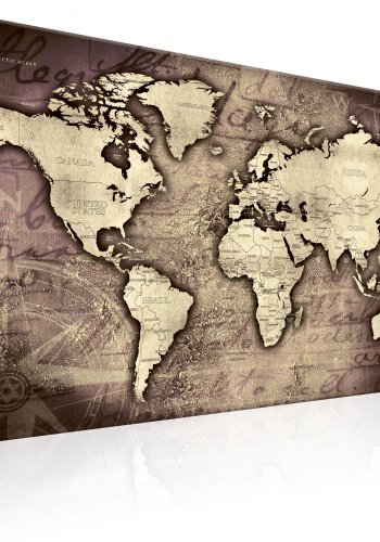 ARTGEIST Precious World - Gammelt verdenskort i messing nuancer trykt p� l�rred - Flere st�rrelser