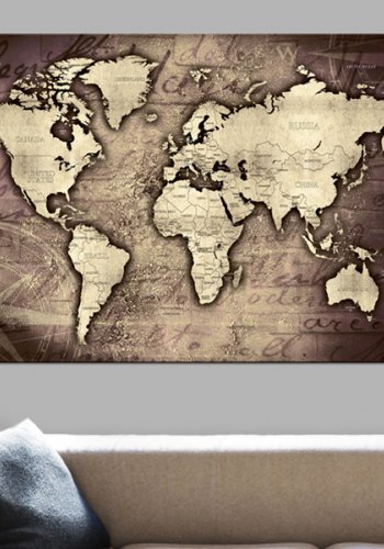 ARTGEIST Precious World - Gammelt verdenskort i messing nuancer trykt p� l�rred - Flere st�rrelser