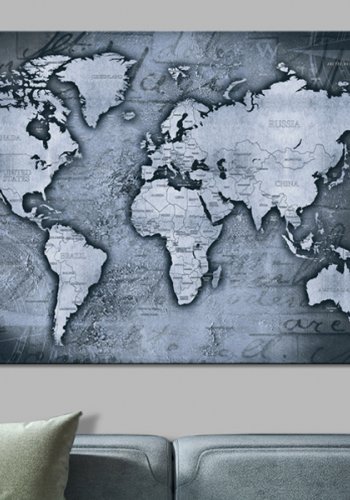 ARTGEIST Sapphire World - Gammelt verdenskort i bl� nuancer trykt p� l�rred - Flere st�rrelser