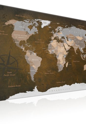 ARTGEIST Cinnamon Travels - Brunt verdenskort med kompas trykt p� l�rred - Flere st�rrelser