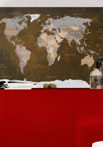 ARTGEIST Cinnamon Travels - Brunt verdenskort med kompas trykt p� l�rred - Flere st�rrelser