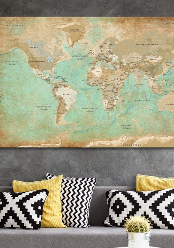 ARTGEIST Celadon Journey - Gammelt verdenskort trykt p� l�rred - Flere st�rrelser