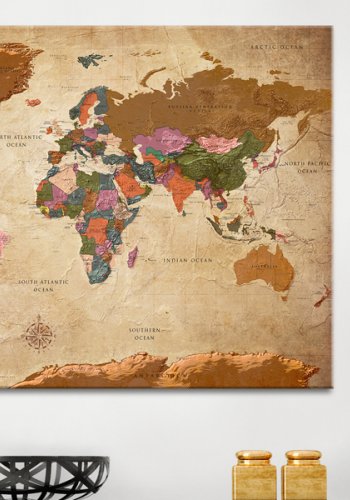 ARTGEIST Brown Elegance - Gammelt verdenskort trykt p� l�rred - Flere st�rrelser