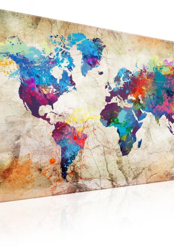 ARTGEIST Urban Style - Farverigt verdenskort p� marmor trykt p� l�rred - Flere st�rrelser