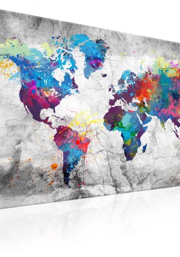 ARTGEIST Grey Style - Farverigt verdenskort p� marmor trykt p� l�rred - Flere st�rrelser