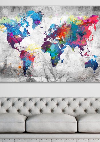 ARTGEIST Grey Style - Farverigt verdenskort p� marmor trykt p� l�rred - Flere st�rrelser