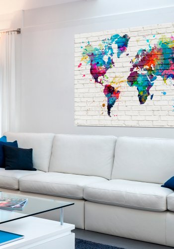 ARTGEIST Walls of the World - Farverigt verdenskort i mursten trykt p� l�rred - Flere st�rrelser