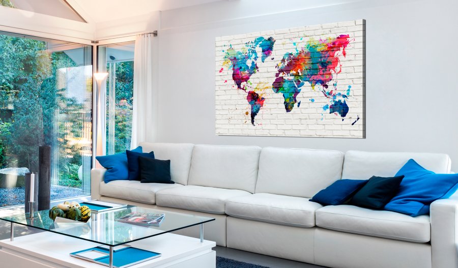ARTGEIST Walls of the World - Farverigt verdenskort i mursten trykt p� l�rred - Flere st�rrelser