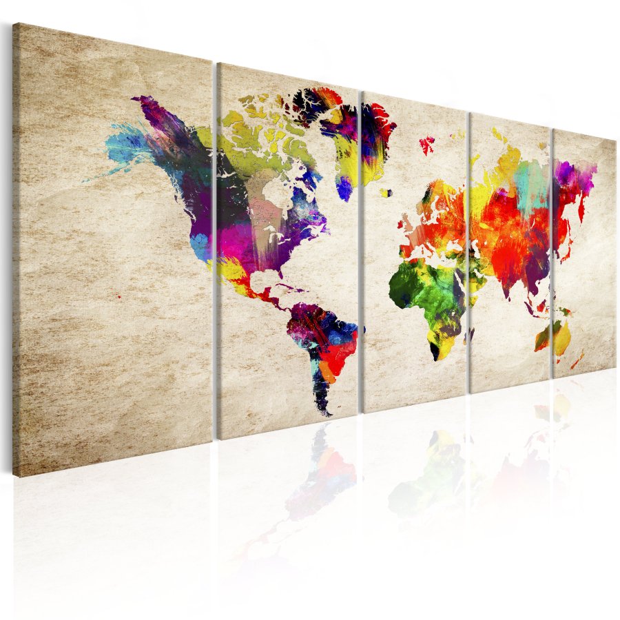ARTGEIST verdenskort, 5-delt - World Map: Painted World - Flere st�rrelser