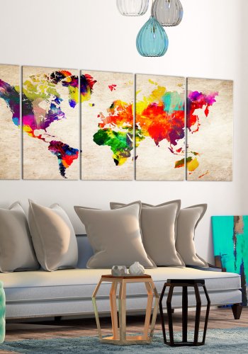 ARTGEIST verdenskort, 5-delt - World Map: Painted World - Flere st�rrelser