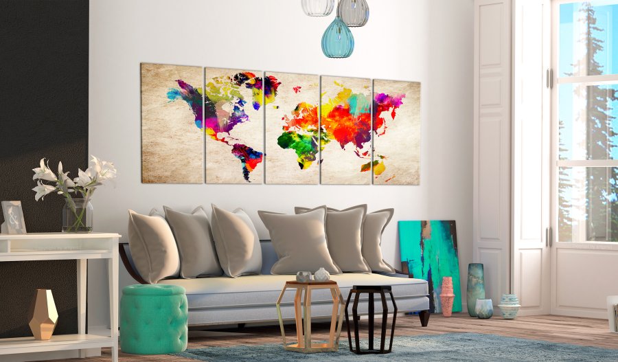ARTGEIST verdenskort, 5-delt - World Map: Painted World - Flere st�rrelser