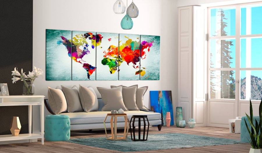 ARTGEIST verdenskort, 5-delt - World Map: Green Vignette - Flere st�rrelser