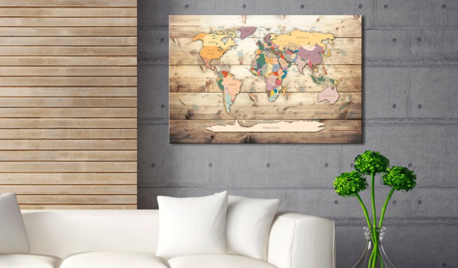 ARTGEIST World Map: Colourful Continents - Klassisk verdenskort trykt p� l�rred - Flere st�rrelser