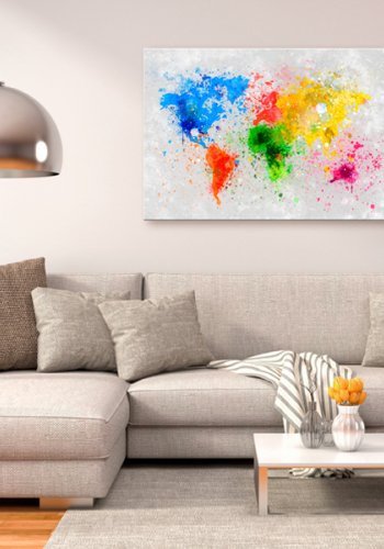 ARTGEIST Expressionism of the World - Farverigt verdenskort trykt p� l�rred - Flere st�rrelser