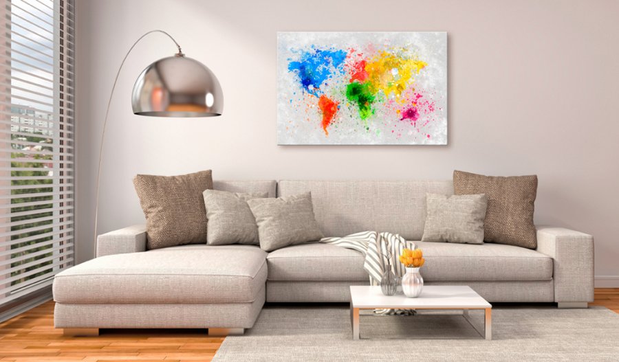 ARTGEIST Expressionism of the World - Farverigt verdenskort trykt p� l�rred - Flere st�rrelser