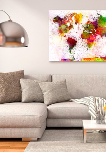 ARTGEIST Artistic World - Elegant verdenskort i farverigt design trykt p� l�rred - Flere st�rrelser