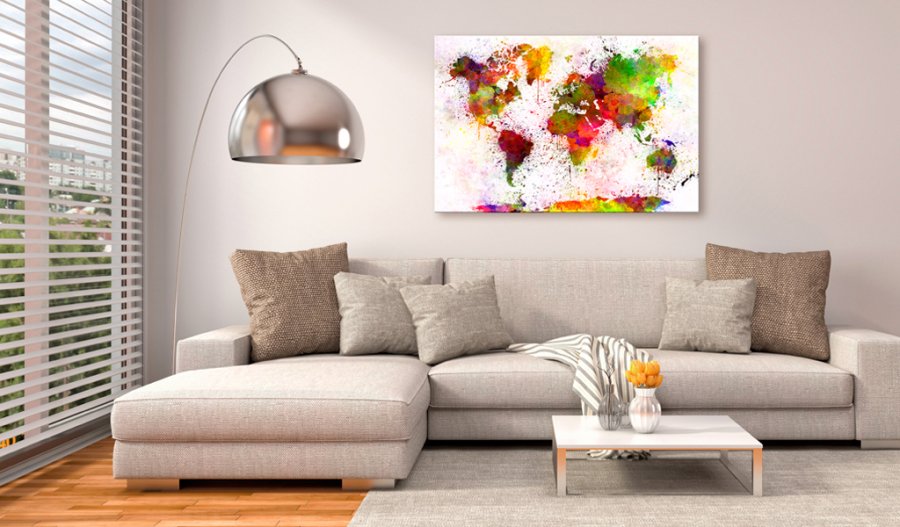 ARTGEIST Artistic World - Elegant verdenskort i farverigt design trykt p� l�rred - Flere st�rrelser