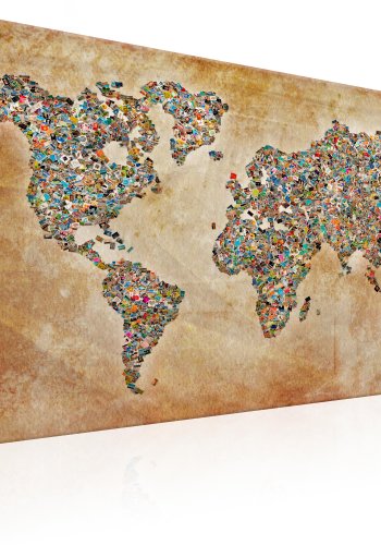 ARTGEIST Postcards from the World - Verdenskort lavet af postkort trykt p� l�rred - Flere st�rrelser