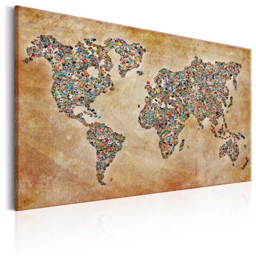 ARTGEIST Postcards from the World - Verdenskort lavet af postkort trykt p� l�rred - Flere st�rrelser