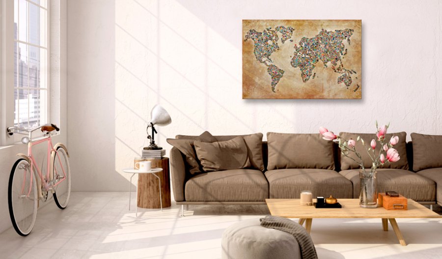 ARTGEIST Postcards from the World - Verdenskort lavet af postkort trykt p� l�rred - Flere st�rrelser