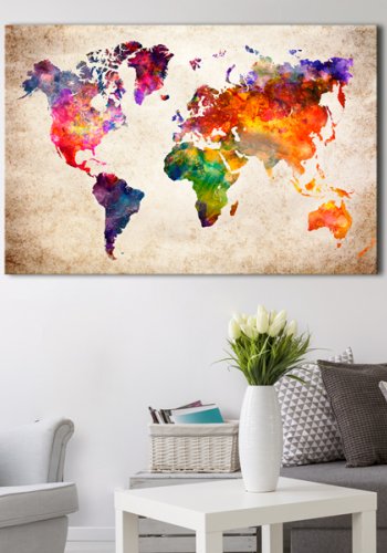 ARTGEIST Colourful Universe  - Farverigt verdenskort trykt p� l�rred - Flere st�rrelser