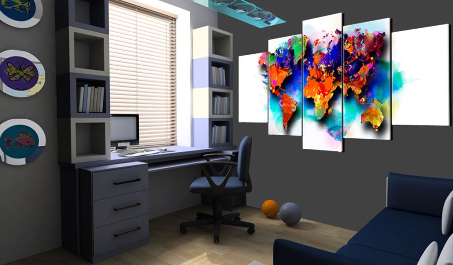 ARTGEIST verdenskort, 5-delt - Picturesque World - Flere st�rrelser