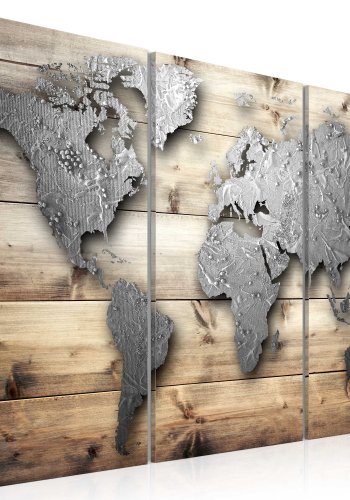 ARTGEIST - Verdenskort i metal look p brdder trykt p lrred, 3-delt - Flere strrelser