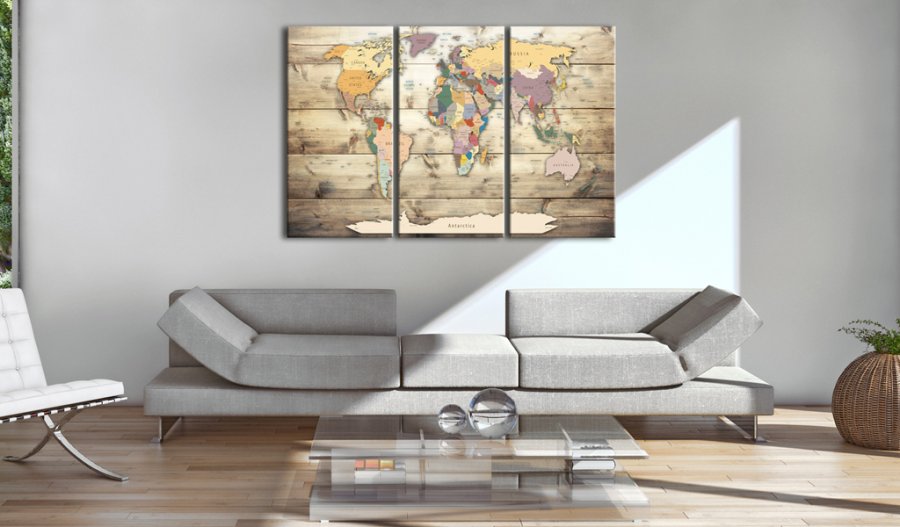 ARTGEIST Map of Dreams - Klassisk verdenskort trykt p� l�rred, 3-delt - Flere st�rrelser