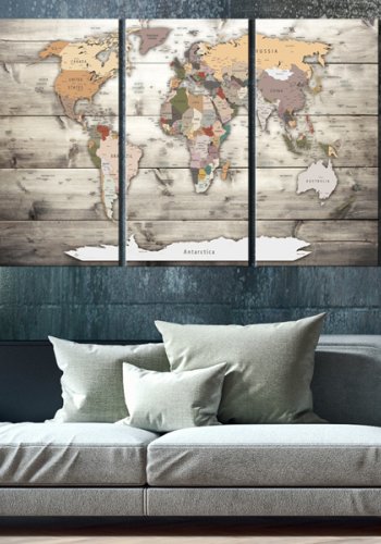 ARTGEIST History of Travel - Klassisk verdenskort trykt p� l�rred, 3-delt - Flere st�rrelser