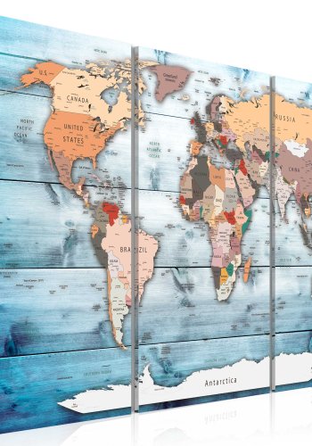 ARTGEIST - Klassische Weltkarte mit blauem Hintergrund auf Leinwand gedruckt, 3-teilig - Mehrere Gren