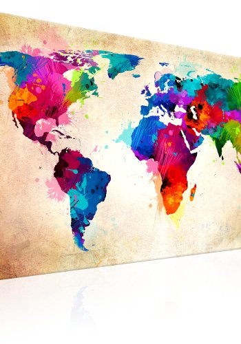 ARTGEIST Colourful Ranger - Farverigt verdenskort trykt p� l�rred - Flere st�rrelser