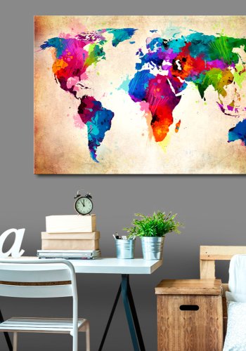 ARTGEIST Colourful Ranger - Farverigt verdenskort trykt p� l�rred - Flere st�rrelser