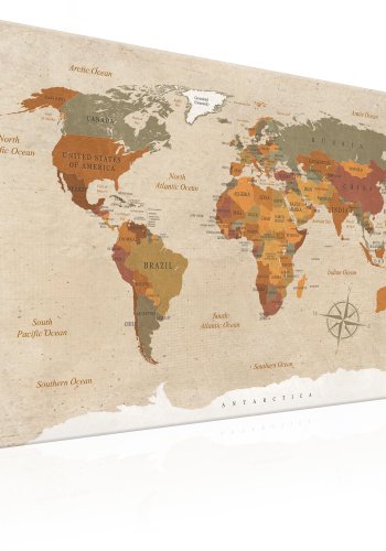 ARTGEIST World Map: Beige Chic - Klassisk verdenskort trykt p� l�rred - Flere st�rrelser
