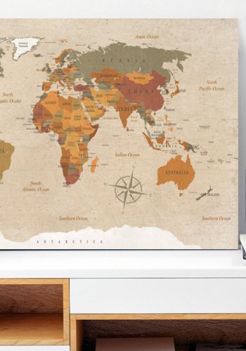 ARTGEIST World Map: Beige Chic - Klassisk verdenskort trykt p� l�rred - Flere st�rrelser