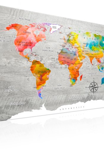 ARTGEIST Multicolored Travels - Farverigt verdenskort p� beton trykt p� l�rred - Flere st�rrelser