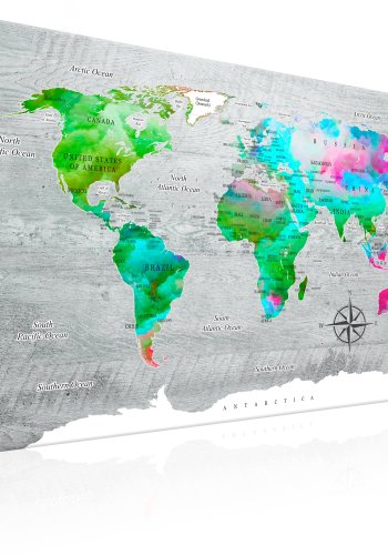 ARTGEIST Green Paradise - Farverigt verdenskort p� beton trykt p� l�rred - Flere st�rrelser