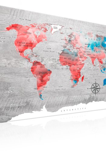 ARTGEIST Red Roam - Farverigt verdenskort p� beton trykt p� l�rred - Flere st�rrelser