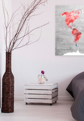 ARTGEIST Red Roam - Farverigt verdenskort p� beton trykt p� l�rred - Flere st�rrelser